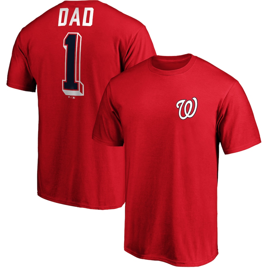 Men's Washington Nationals Red Number One Dad Team T-Shirt Men's Washington Nationals Red Number One Dad Team T-Shirt