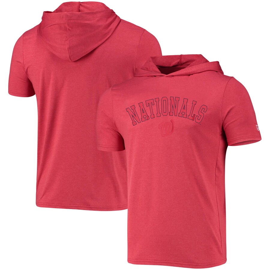 Men's Washington Nationals New Era Heathered Red Brushed Short Sleeve Pullover Hoodie Men's Washington Nationals New Era Heathered Red Brushed Short Sleeve Pullover Hoodie