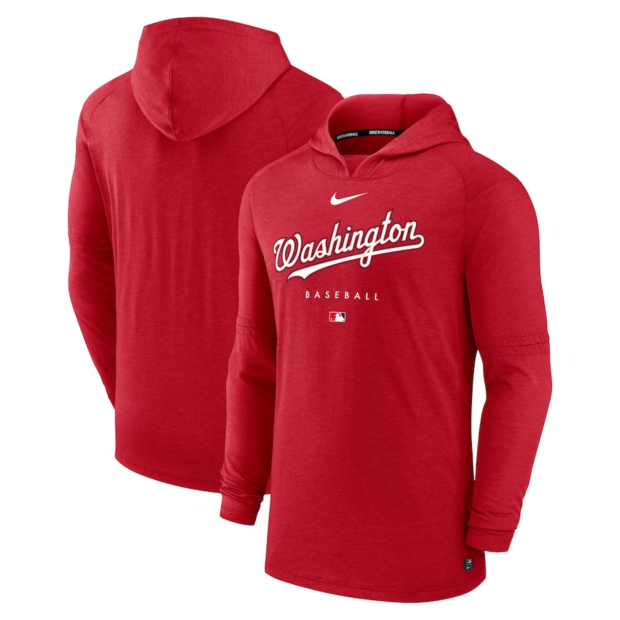 Men's Washington Nationals Nike Heather Red Authentic Collection Early Work Tri-Blend Performance Pullover Hoodie
