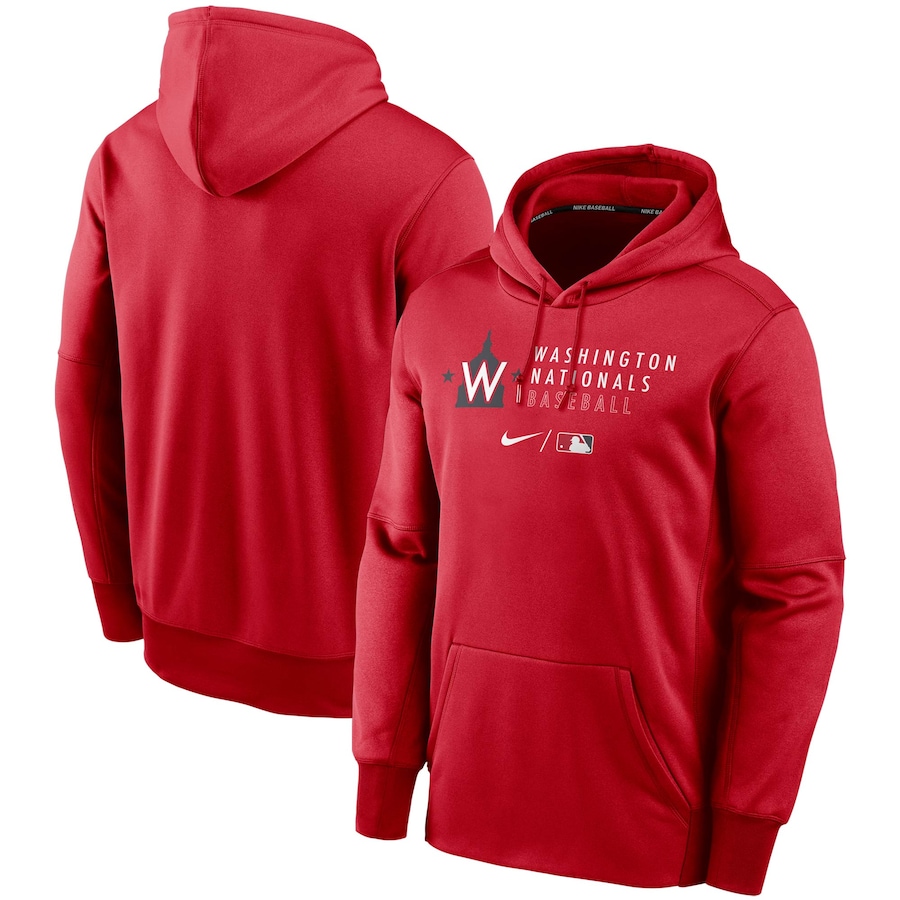 Men's Washington Nationals Nike Red Authentic Collection Logo Stack Performance Pullover Hoodie Men's Washington Nationals Nike Red Authentic Collection Logo Stack Performance Pullover Hoodie