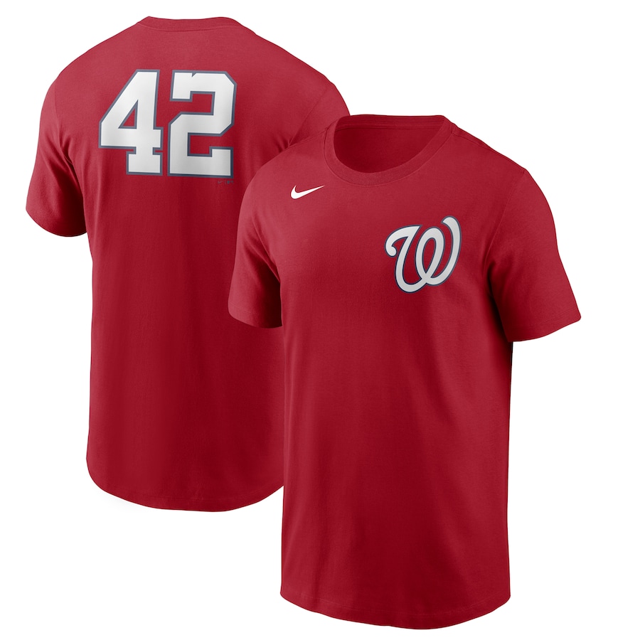 Men's Washington Nationals Nike Red Jackie Robinson Day Team 42 T-Shirt Men's Washington Nationals Nike Red Jackie Robinson Day Team 42 T-Shirt