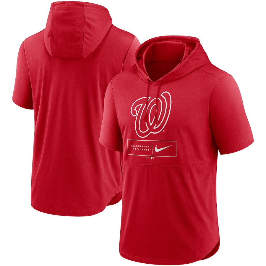 Men's Washington Nationals Nike Red Logo Lockup Performance Short-Sleeved Pullover Hoodie Men's Washington Nationals Nike Red Logo Lockup Performance Short-Sleeved Pullover Hoodie