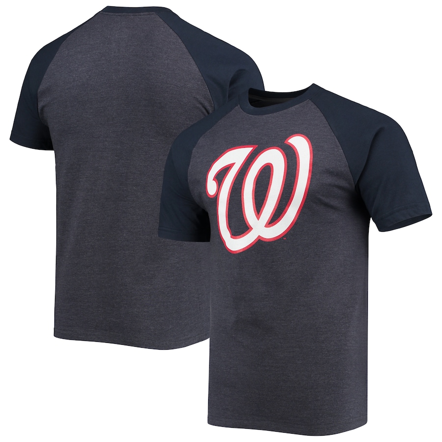 Men's Washington Nationals Stitches Heathered Navy Raglan T-Shirt Men's Washington Nationals Stitches Heathered Navy Raglan T-Shirt