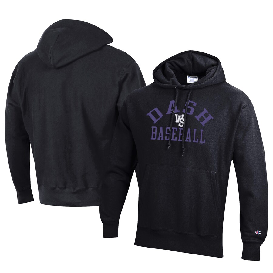 Men's Winston-Salem Dash Champion Black Baseball Reverse Weave Pullover Hoodie Men's Winston-Salem Dash Champion Black Baseball Reverse Weave Pullover Hoodie