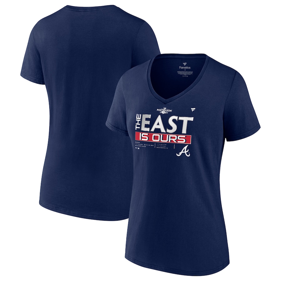 Women's Atlanta Braves Navy 2022 NL East Division Champions Locker Room V-Neck T-Shirt