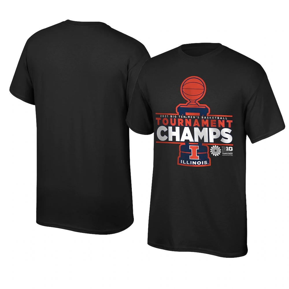 ILLINOIS FIGHTING ILLINI Locker Room T-Shirt 2021 Big Ten Men's Basketball Conference Tournament Champions Black