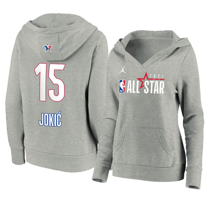 Nikola Jokic 2021 NBA All-Star Game Official Logo Pullover Hoodie Women's Gray Nikola Jokic 2021 NBA All-Star Game Official Logo Pullover Hoodie Women's Gray