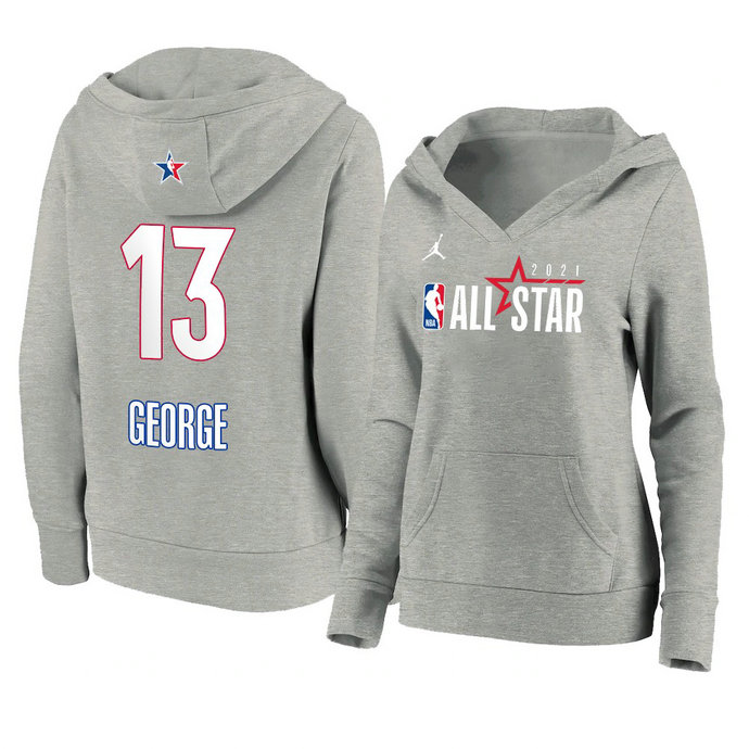 Paul George 2021 NBA All-Star Game Official Logo Pullover Hoodie Women's Gray Paul George 2021 NBA All-Star Game Official Logo Pullover Hoodie Women's Gray