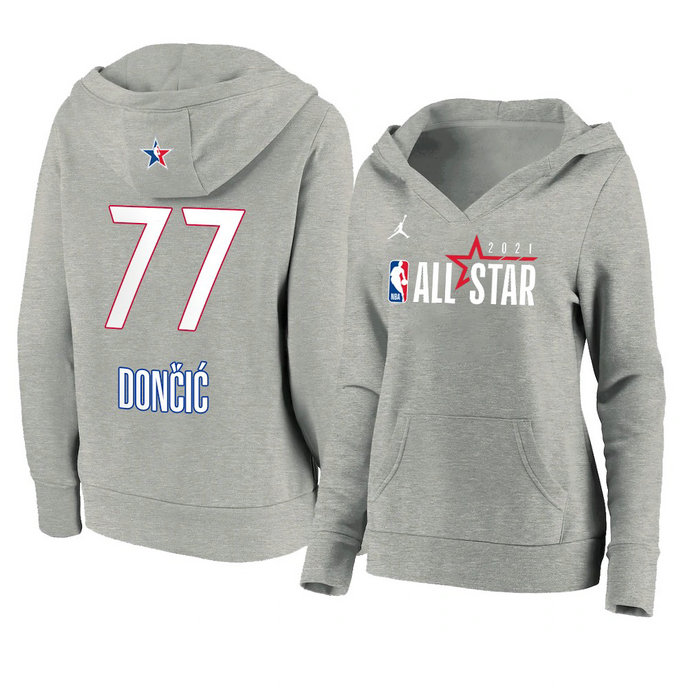Luka Doncic 2021 NBA All-Star Game Official Logo Pullover Hoodie Women's Gray Luka Doncic 2021 NBA All-Star Game Official Logo Pullover Hoodie Women's Gray