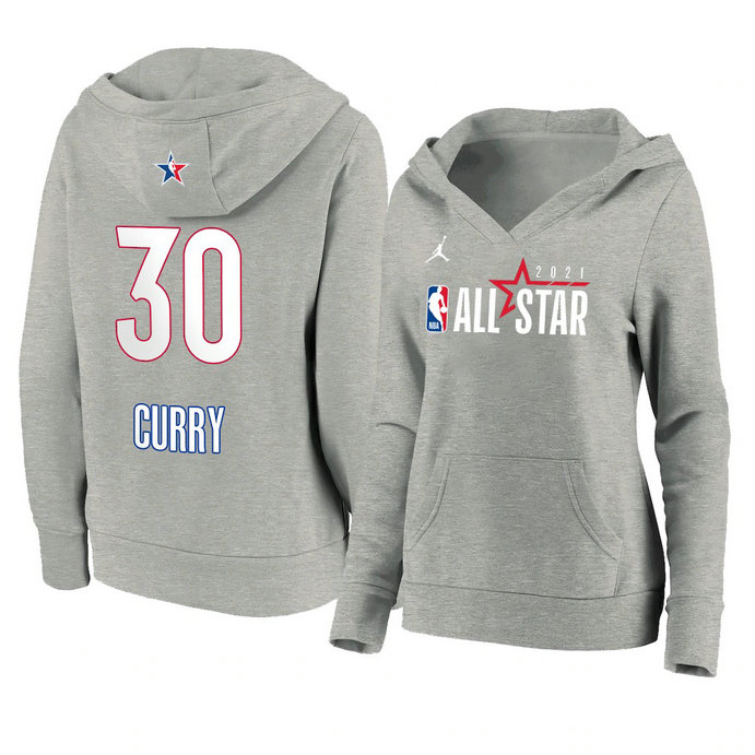 Stephen Curry 2021 NBA All-Star Game Official Logo Pullover Hoodie Women's Gray Stephen Curry 2021 NBA All-Star Game Official Logo Pullover Hoodie Women's Gray