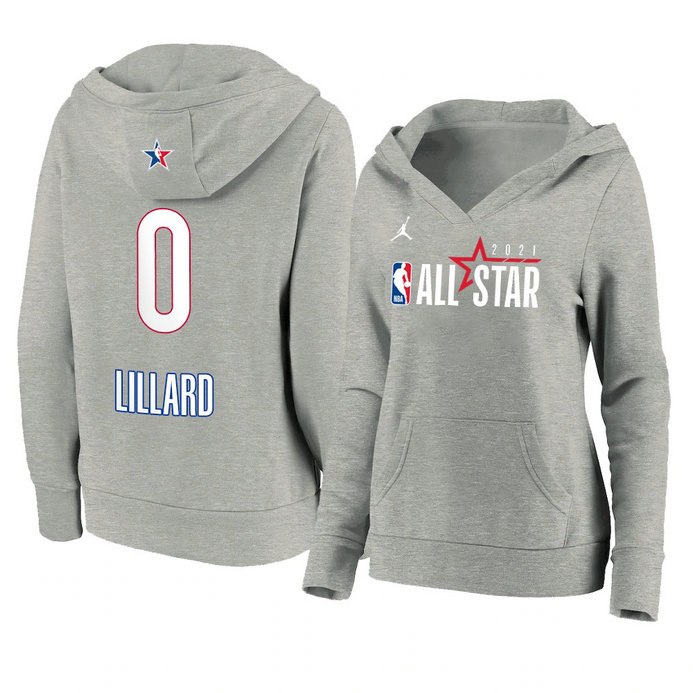 Damian Lillard 2021 NBA All-Star Game Official Logo Pullover Hoodie Women's Gray Damian Lillard 2021 NBA All-Star Game Official Logo Pullover Hoodie Women's Gray