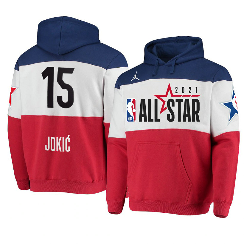 Nikola Jokic 2021 NBA All-Star Game Official Logo Colorblock Hoodie Royal/Red Nikola Jokic 2021 NBA All-Star Game Official Logo Colorblock Hoodie Royal/Red