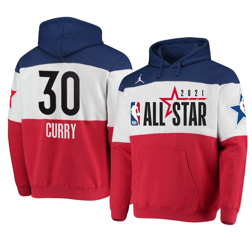 Stephen Curry 2021 NBA All-Star Game Official Logo Colorblock Hoodie Royal/Red Stephen Curry 2021 NBA All-Star Game Official Logo Colorblock Hoodie Royal/Red