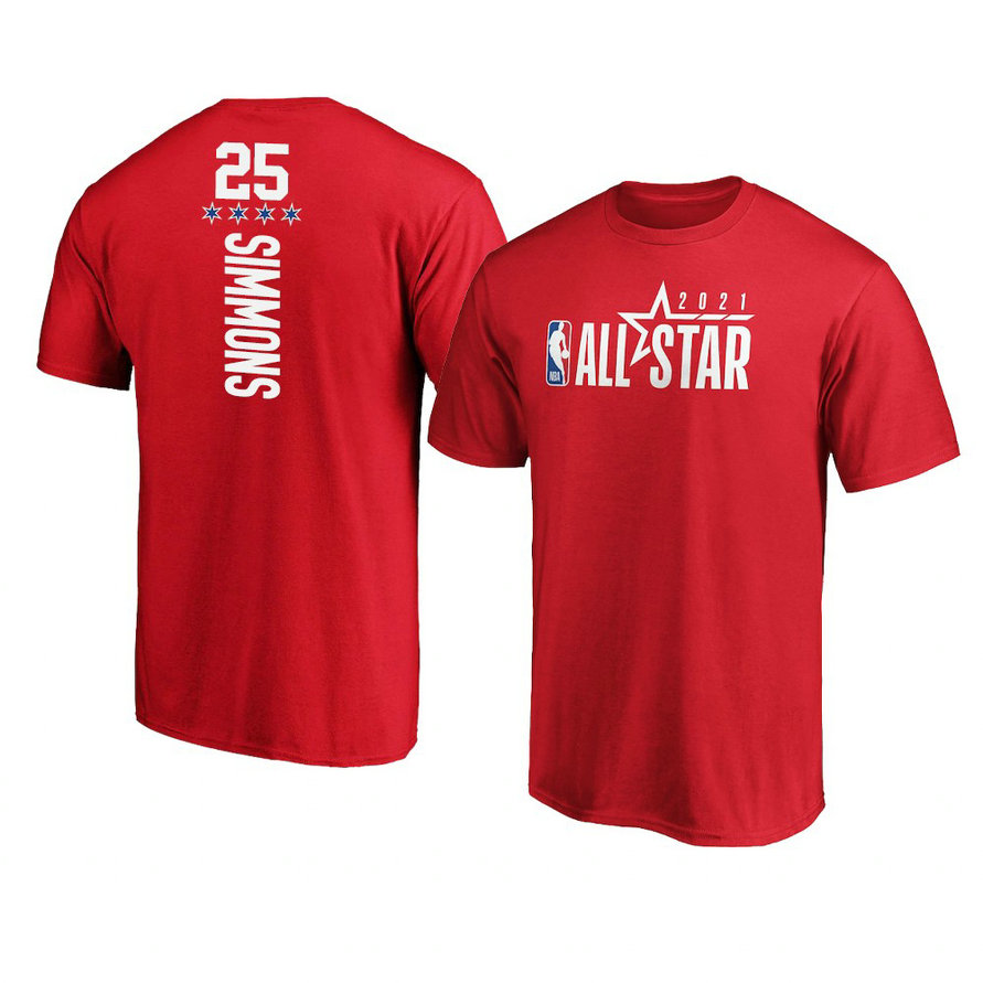 Philadelphia 76ers Ben Simmons 2021 NBA All-Star Reserves T-Shirt Red Philadelphia 76ers Ben Simmons 2021 NBA All-Star Reserves T-Shirt Red