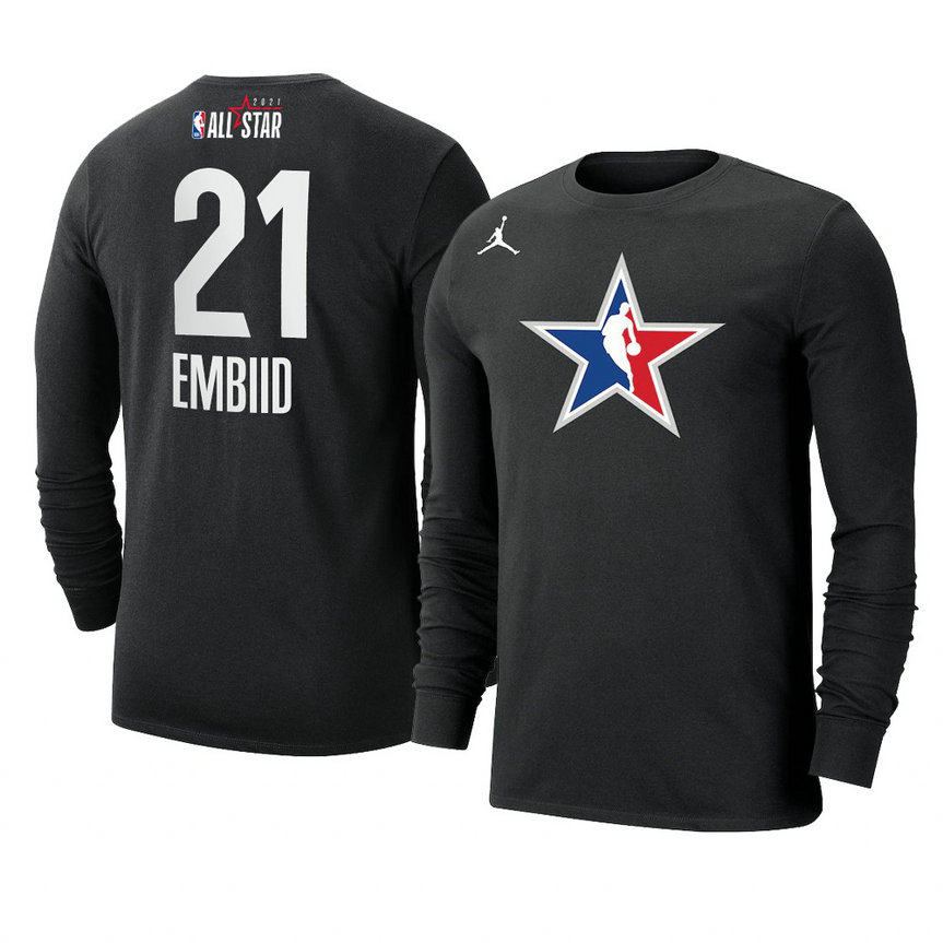 Philadelphia 76ers Joel Embiid 2021 NBA All-Star Official Logo T-Shirt Long Sleeve Black Philadelphia 76ers Joel Embiid 2021 NBA All-Star Official Logo T-Shirt Long Sleeve Black