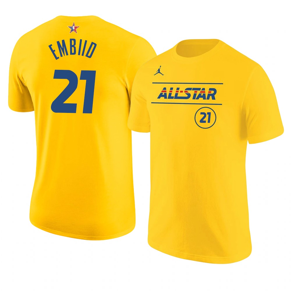 Philadelphia 76ers Joel Embiid 2021 NBA All-Star Eastern T-Shirt Gold Philadelphia 76ers Joel Embiid 2021 NBA All-Star Eastern T-Shirt Gold