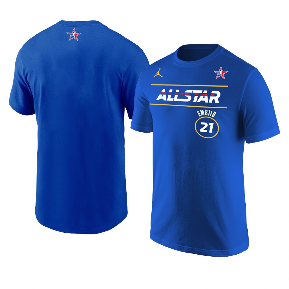 Philadelphia 76ers Joel Embiid 2021 NBA All-Star T-Shirt Royal Philadelphia 76ers Joel Embiid 2021 NBA All-Star T-Shirt Royal