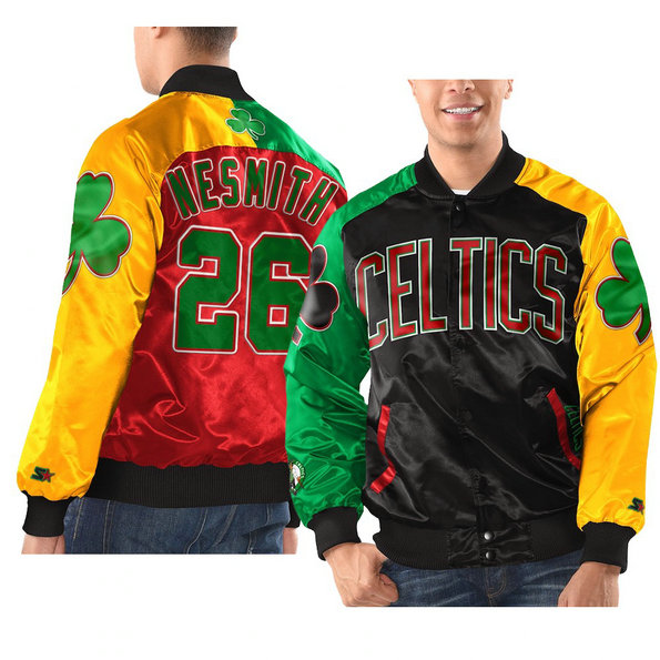 Boston Celtics Aaron Nesmith 2021 Black History Month Starter x Ty Mopkins Jacket Black Red Boston Celtics Aaron Nesmith 2021 Black History Month Starter x Ty Mopkins Jacket Black Red
