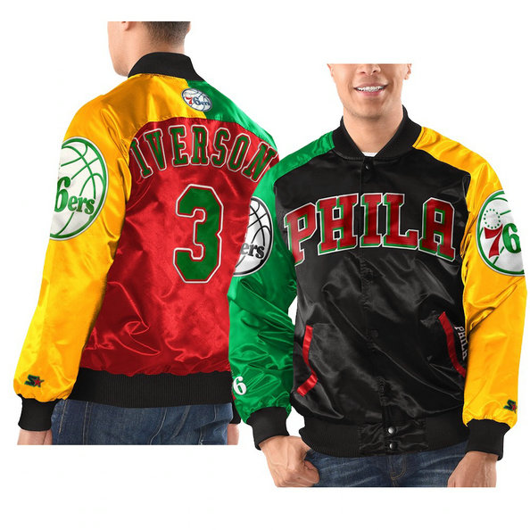 Philadelphia 76ers Allen Iverson 2021 Black History Month Starter x Ty Mopkins Jacket Black Red Philadelphia 76ers Allen Iverson 2021 Black History Month Starter x Ty Mopkins Jacket Black Red