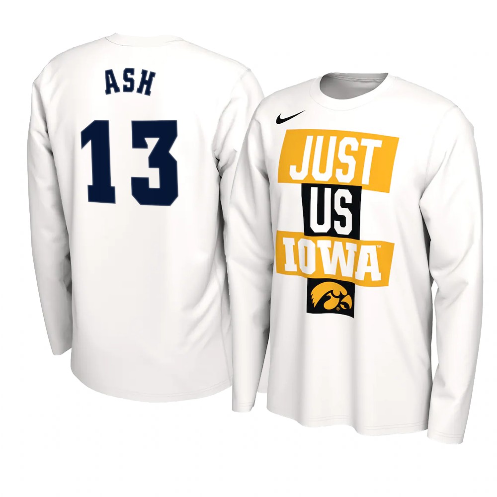 Austin Ash Iowa Hawkeyes 2021 JUST US Bench Legend Long Sleeve T-Shirt White