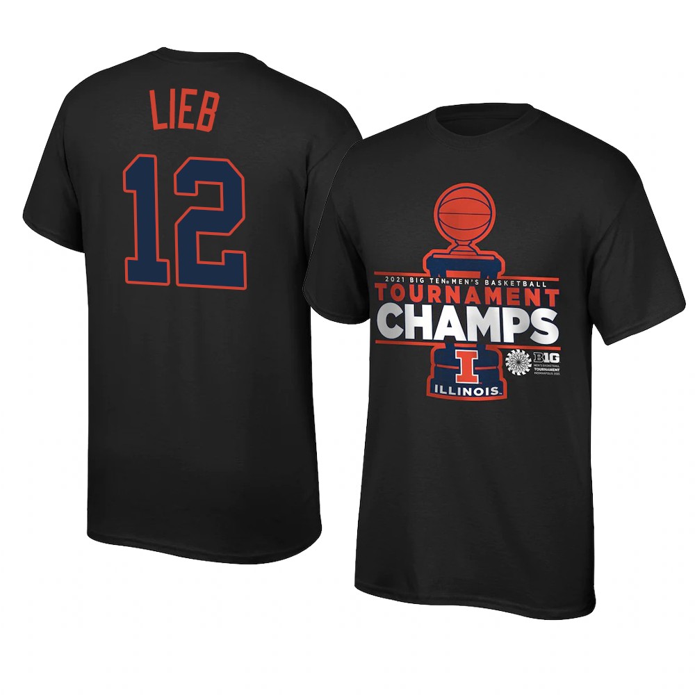 ILLINOIS FIGHTING ILLINI Brandon Lieb Locker Room T-Shirt 2021 Big Ten Men's Basketball Conference Tournament Champions Black