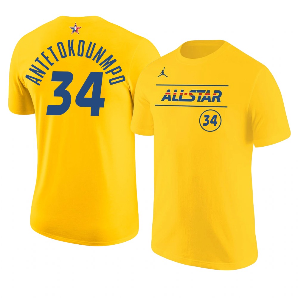 Milwaukee Bucks Giannis Antetokounmpo 2021 NBA All-Star Eastern T-Shirt Gold Milwaukee Bucks Giannis Antetokounmpo 2021 NBA All-Star Eastern T-Shirt Gold