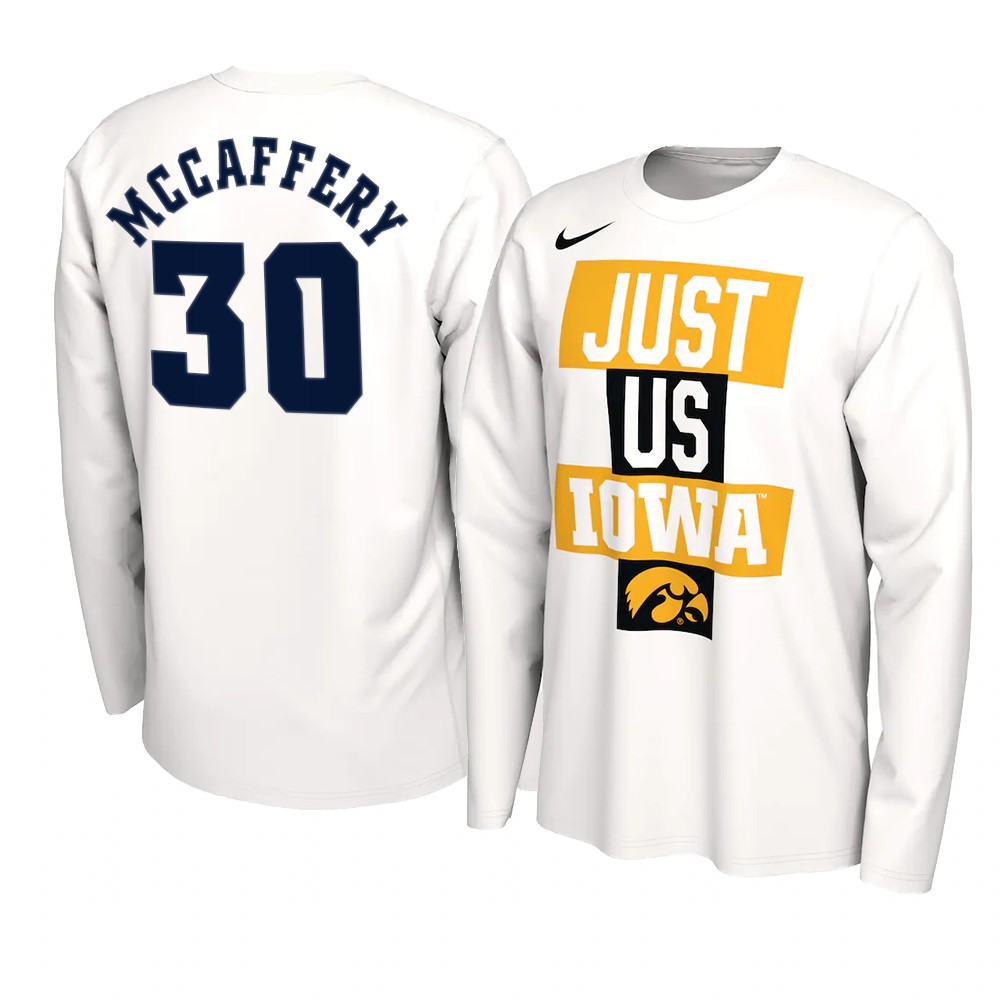 Connor McCaffery Iowa Hawkeyes 2021 JUST US Bench Legend Long Sleeve T-Shirt White