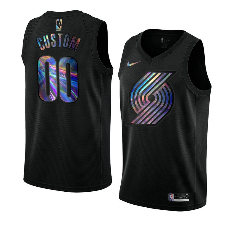 Custom Portland Trail Blazers Iridescent HWC Collection Jersey 2021 Limited Black Custom Portland Trail Blazers Iridescent HWC Collection Jersey 2021 Limited Black