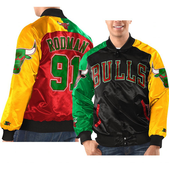 Chicago Bulls Dennis Rodman 2021 Black History Month Starter x Ty Mopkins Jacket Black Red