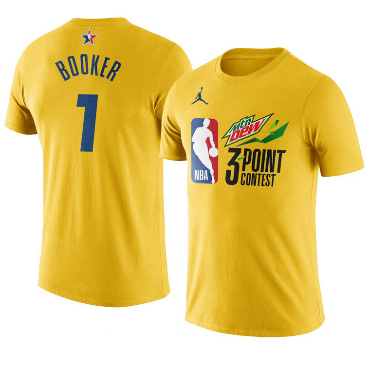 Phoenix Suns Devin Booker 2021 NBA All-Star Game 3point-contest T-Shirt Western Conference Yellow Phoenix Suns Devin Booker 2021 NBA All-Star Game 3point-contest T-Shirt Western Conference Yellow