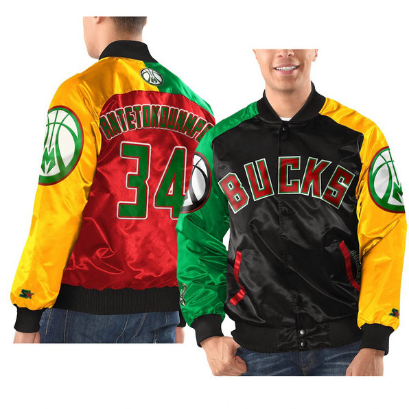 Milwaukee Bucks Giannis Antetokounmpo 2021 Black History Month Starter x Ty Mopkins Jacket Black Red