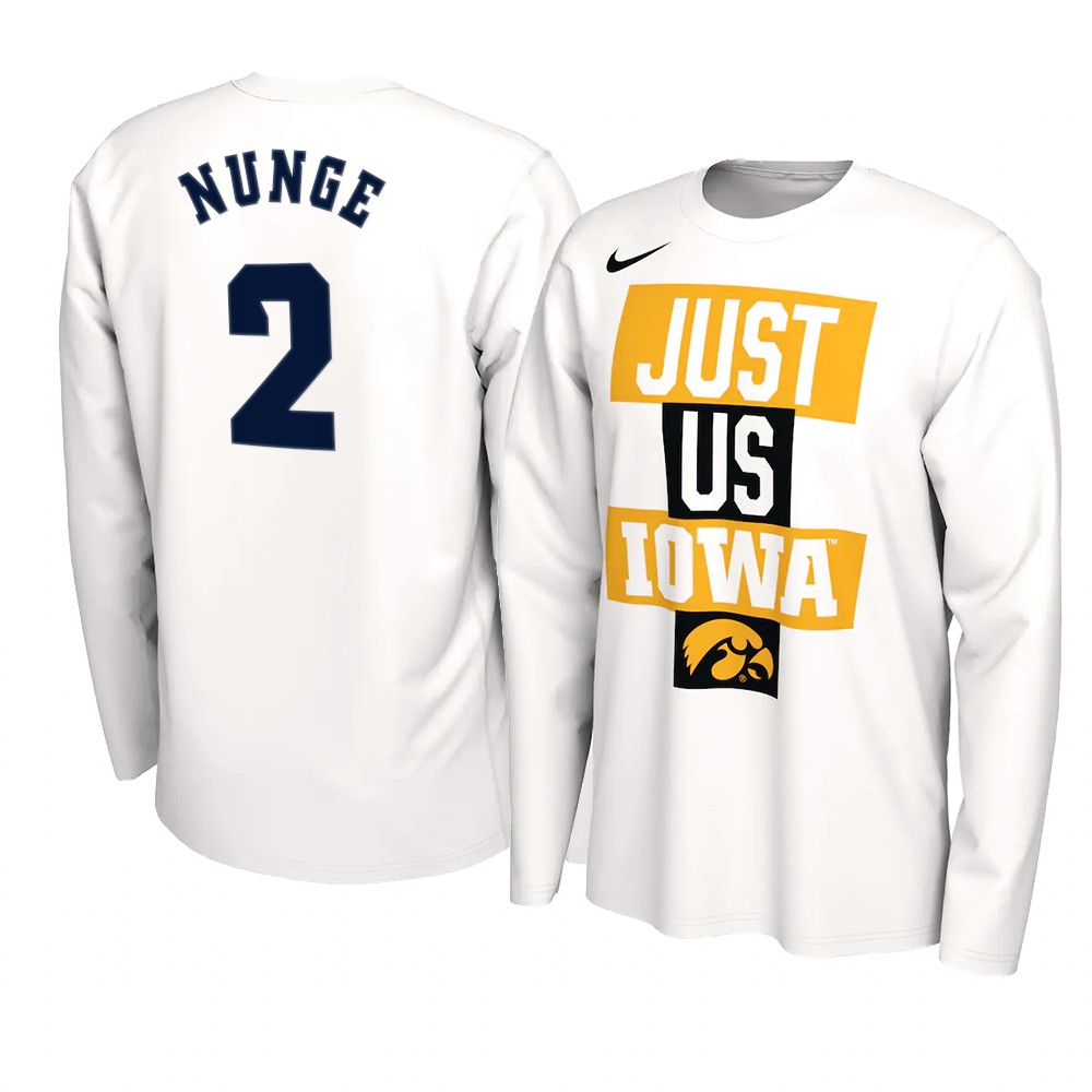 Jack Nunge Iowa Hawkeyes 2021 JUST US Bench Legend Long Sleeve T-Shirt White