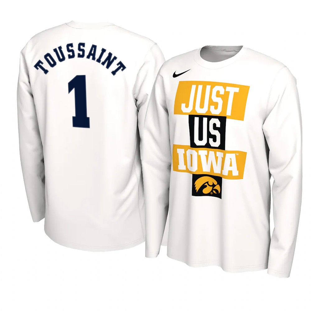 Joe Toussaint Iowa Hawkeyes 2021 JUST US Bench Legend Long Sleeve T-Shirt White Joe Toussaint Iowa Hawkeyes 2021 JUST US Bench Legend Long Sleeve T-Shirt White