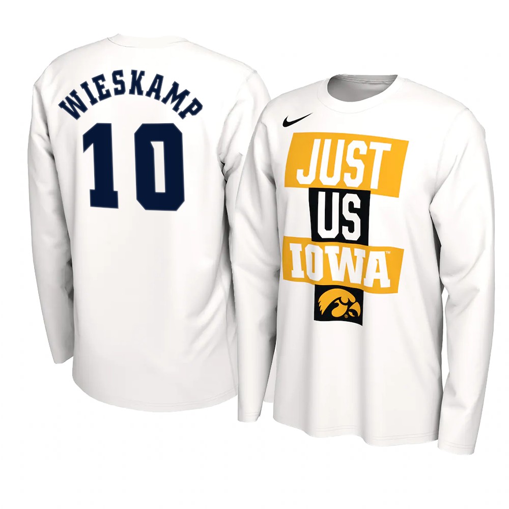 Joe Wieskamp Iowa Hawkeyes 2021 JUST US Bench Legend Long Sleeve T-Shirt White Joe Wieskamp Iowa Hawkeyes 2021 JUST US Bench Legend Long Sleeve T-Shirt White
