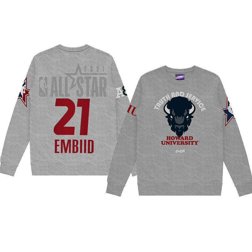 Joel Embiid Howard University Pupil Pullover Sweater 2021 NBA All-Star Game x HBCU Collection Gray Joel Embiid Howard University Pupil Pullover Sweater 2021 NBA All-Star Game x HBCU Collection Gray