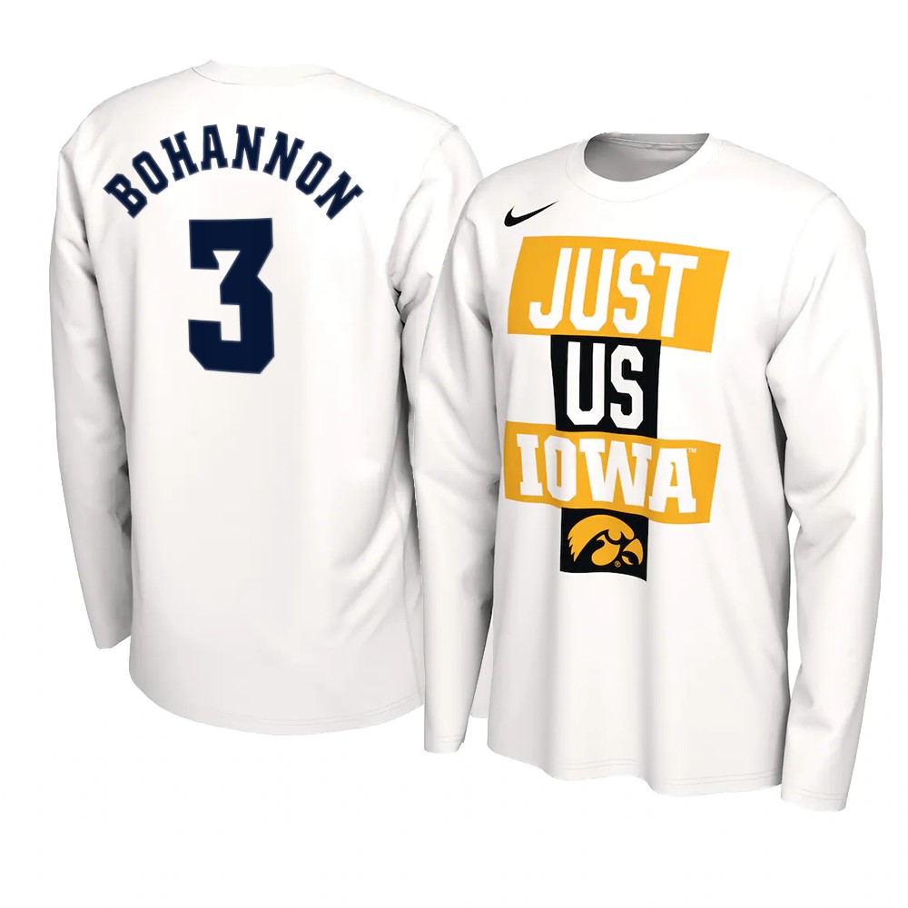 Jordan Bohannon Iowa Hawkeyes 2021 JUST US Bench Legend Long Sleeve T-Shirt White Jordan Bohannon Iowa Hawkeyes 2021 JUST US Bench Legend Long Sleeve T-Shirt White