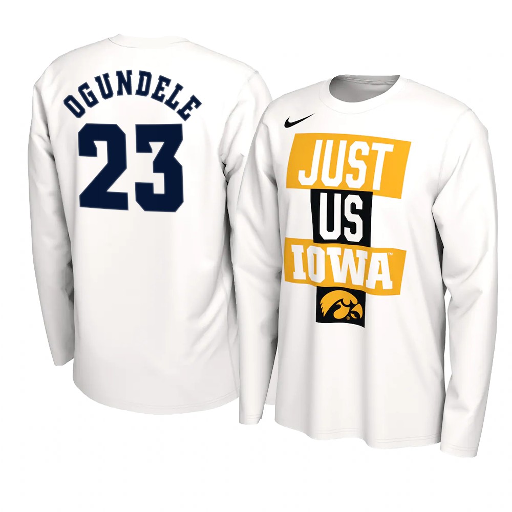 Josh Ogundele Iowa Hawkeyes 2021 JUST US Bench Legend Long Sleeve T-Shirt White Josh Ogundele Iowa Hawkeyes 2021 JUST US Bench Legend Long Sleeve T-Shirt White