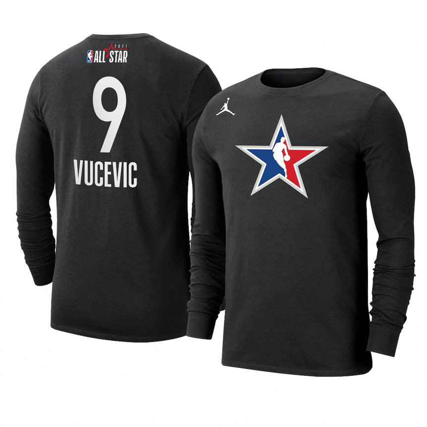 Orlando Magic Nikola Vucevic 2021 NBA All-Star Official Logo T-Shirt Long Sleeve Black