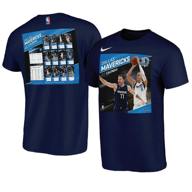 Dallas Mavericks 2021 Calendar Bonus T-Shirt Navy Dallas Mavericks 2021 Calendar Bonus T-Shirt Navy