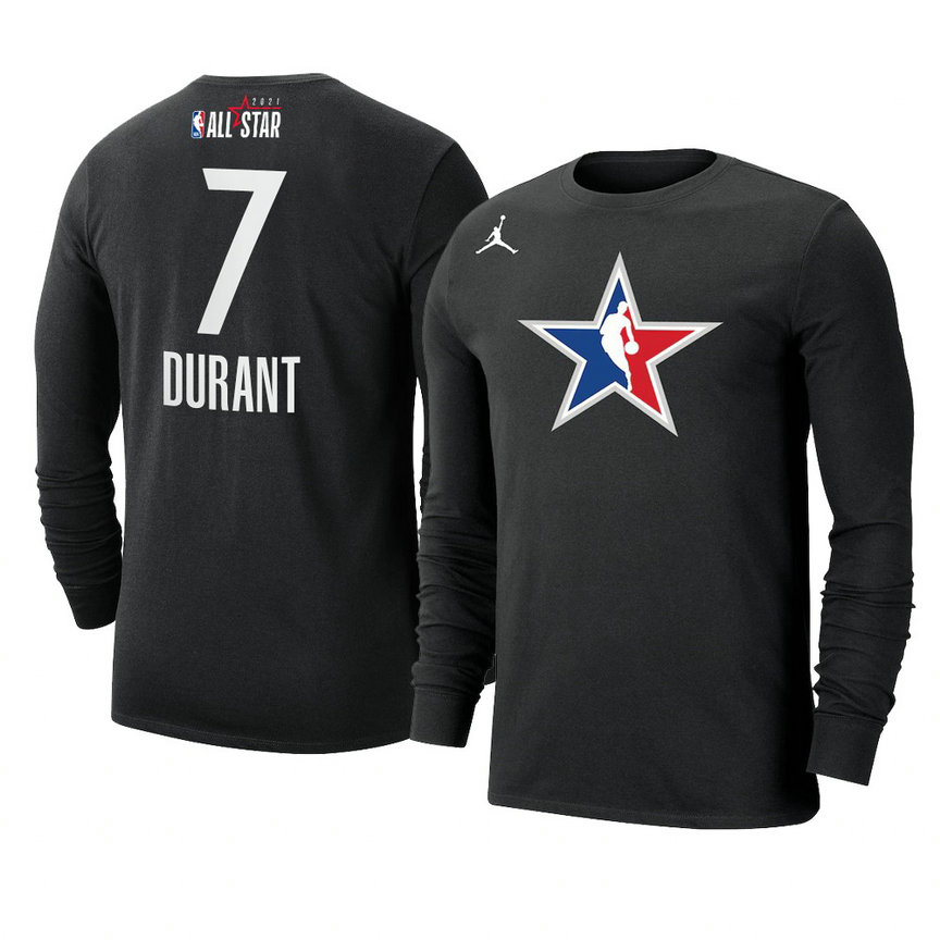 Brooklyn Nets Kevin Durant 2021 NBA All-Star Official Logo T-Shirt Long Sleeve Black