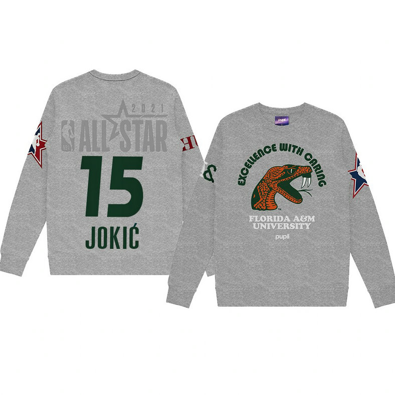 Nikola Jokic Florida A&M University Pupil Pullover Sweater 2021 NBA All-Star Game x HBCU Collection Gray Nikola Jokic Florida A&M University Pupil Pullover Sweater 2021 NBA All-Star Game x HBCU Collection Gray