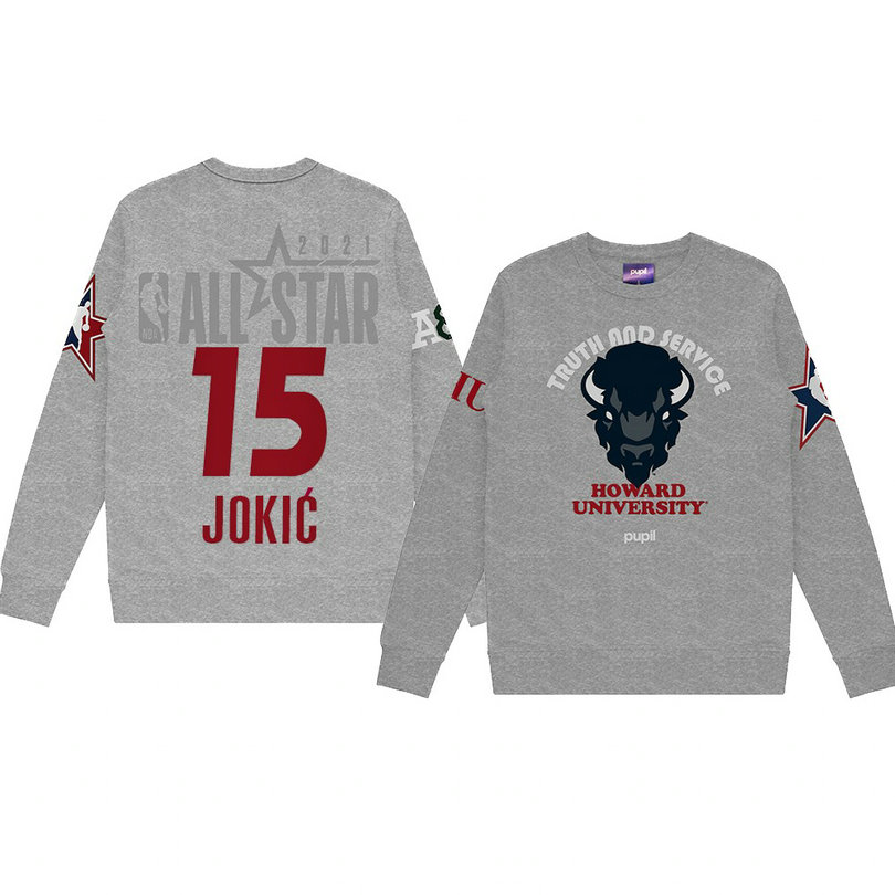 Nikola Jokic Howard University Pupil Pullover Sweater 2021 NBA All-Star Game x HBCU Collection Gray Nikola Jokic Howard University Pupil Pullover Sweater 2021 NBA All-Star Game x HBCU Collection Gray