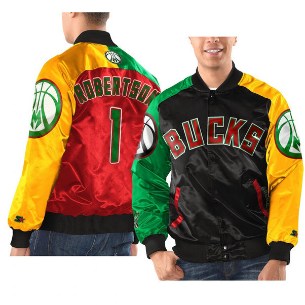 Milwaukee Bucks Oscar Robertson 2021 Black History Month Starter x Ty Mopkins Jacket Black Red Milwaukee Bucks Oscar Robertson 2021 Black History Month Starter x Ty Mopkins Jacket Black Red