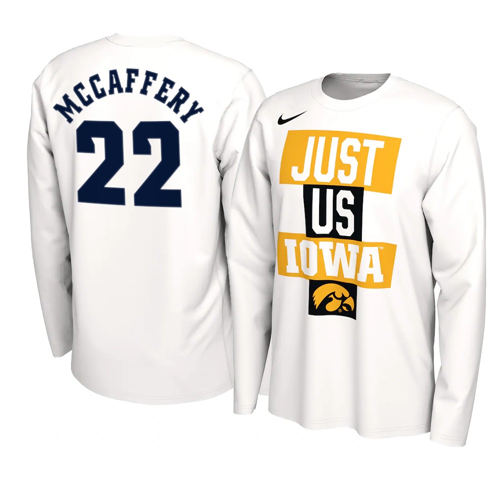 Patrick McCaffery Iowa Hawkeyes 2021 JUST US Bench Legend Long Sleeve T-Shirt White