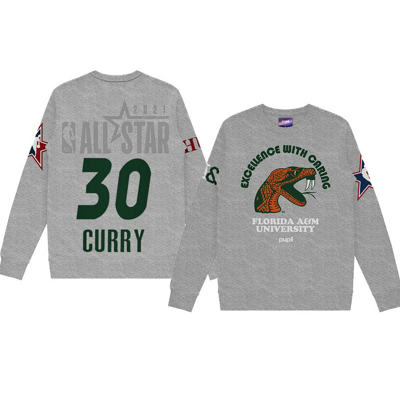 Stephen Curry Florida A&M University Pupil Pullover Sweater 2021 NBA All-Star Game x HBCU Collection Gray Stephen Curry Florida A&M University Pupil Pullover Sweater 2021 NBA All-Star Game x HBCU Collection Gray