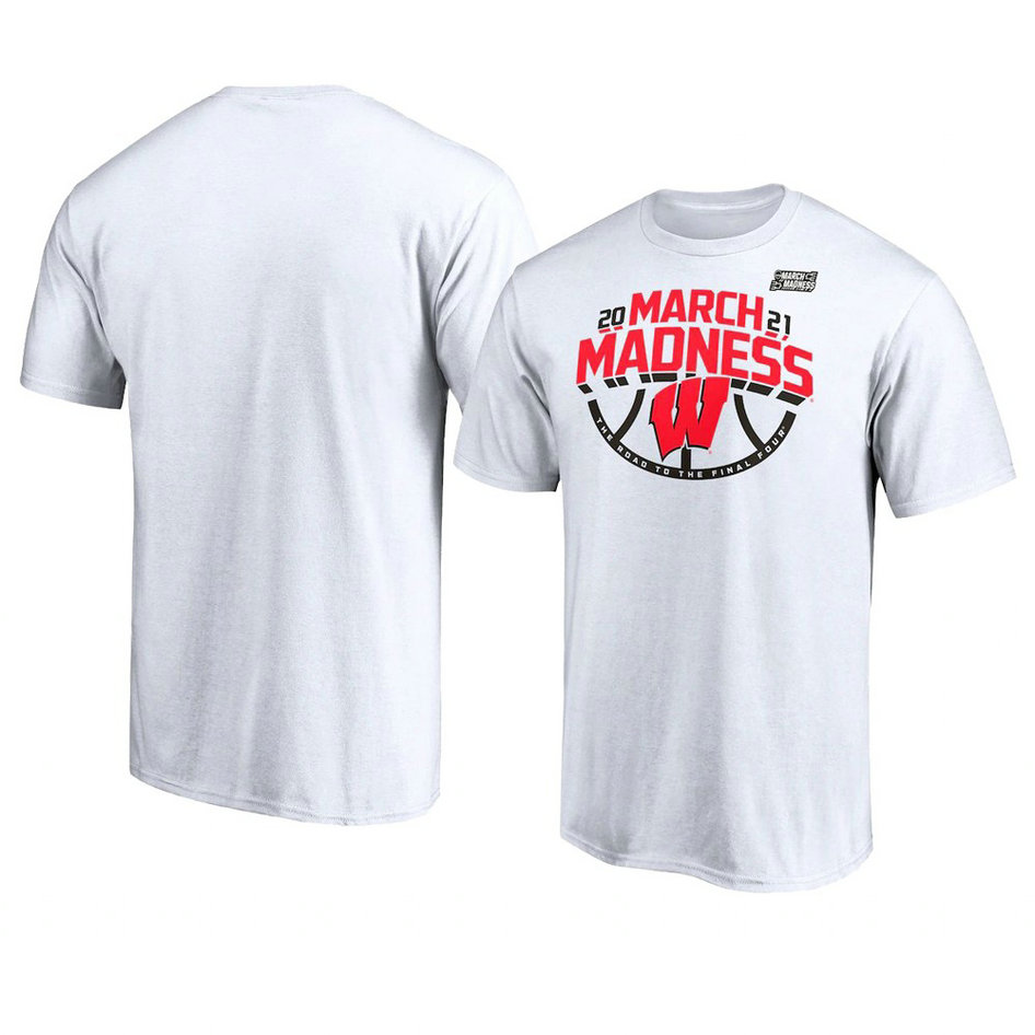 Wisconsin Badgers 2021 March Madness T-Shirt Ticket White Wisconsin Badgers 2021 March Madness T-Shirt Ticket White