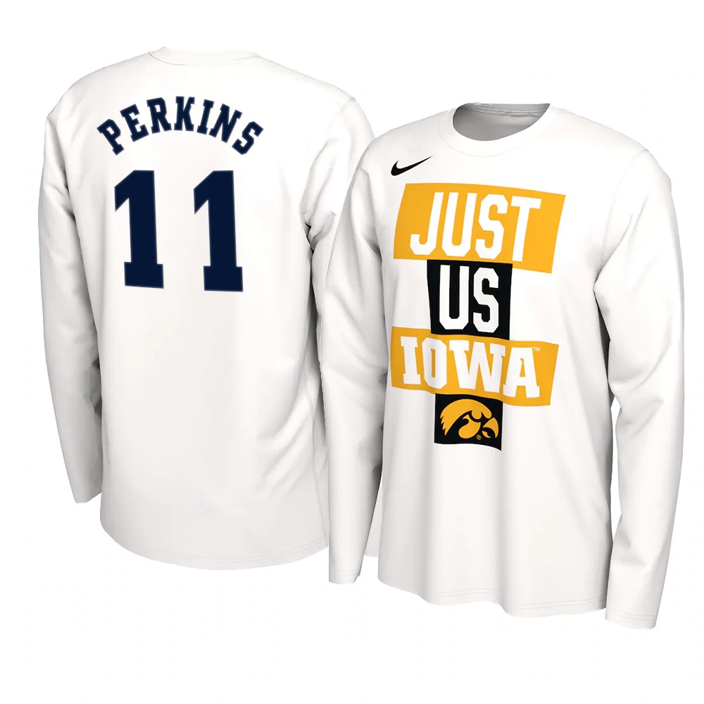 Tony Perkins Iowa Hawkeyes 2021 JUST US Bench Legend Long Sleeve T-Shirt White
