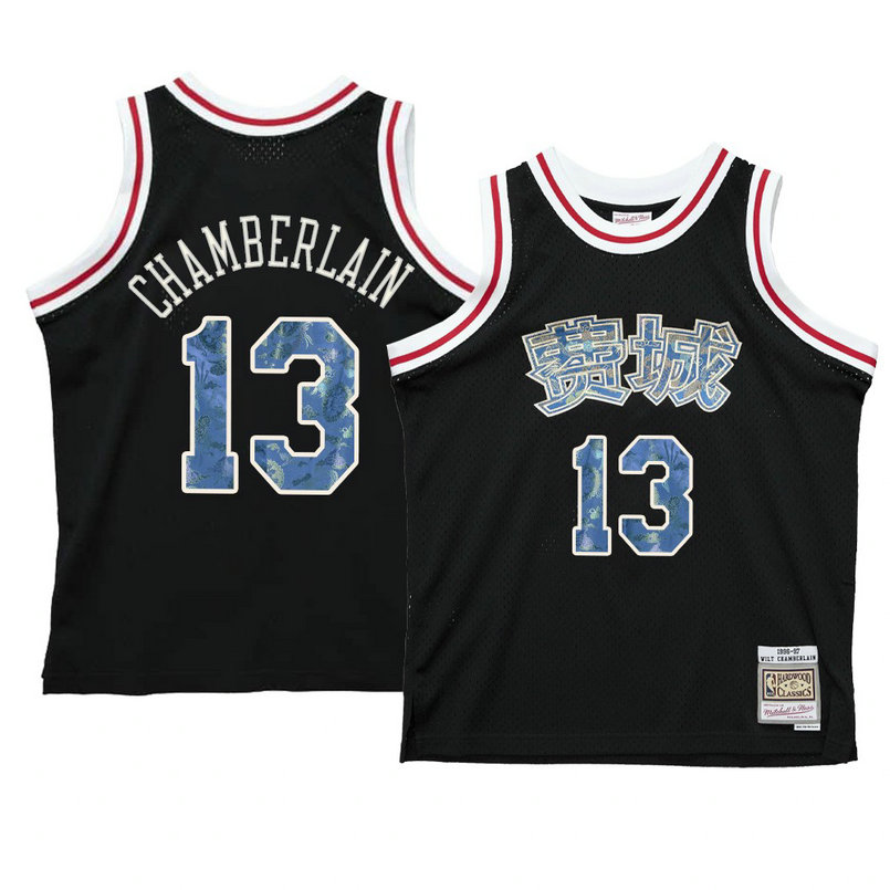 Wilt Chamberlain Philadelphia 76ers 2021 Lunar New Year Jersey OX Black Wilt Chamberlain Philadelphia 76ers 2021 Lunar New Year Jersey OX Black