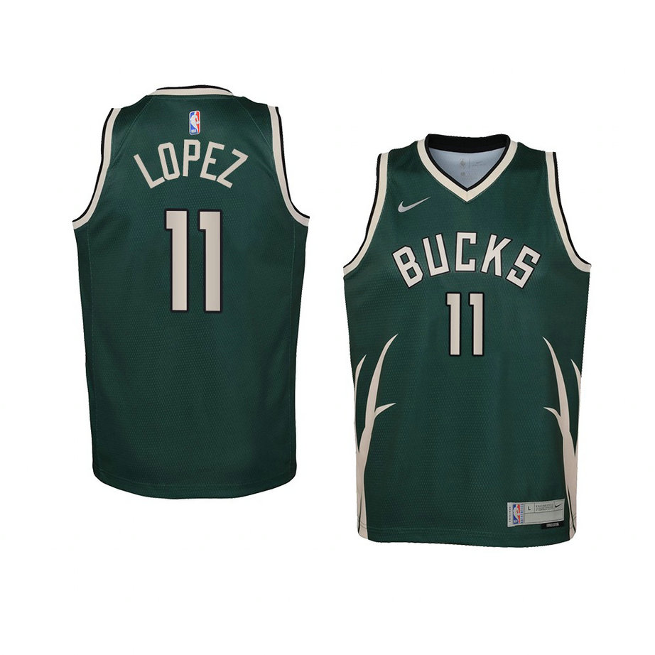 Youth Milwaukee Bucks Brook Lopez 2021 Earned Edition Swingman Green Jersey