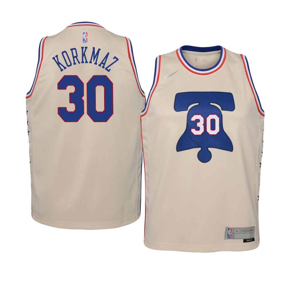 Youth Philadelphia 76ers Furkan Korkmaz 2021 Earned Swingman Cream Jersey